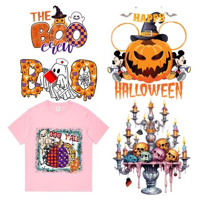 China Durable 2023 Halloween Custom Design Costume Pattern Printing Sticker Iron Transfer T-Shirt Dtf Transfer for sale