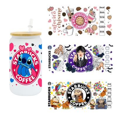 China Durable Factory custom packaging transfer label sticker cartoon pattern waterproof 3d design 16 oz 20 oz uv Dtf cup packaging transfer for sale