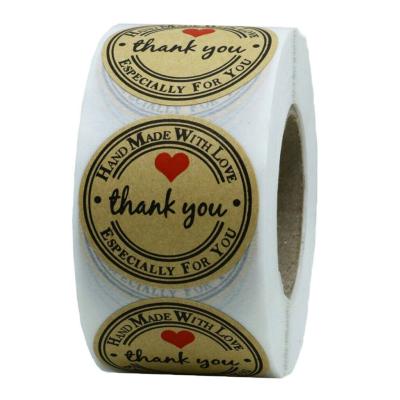 China 1 Inch Eco-Friendly Thank You Stickers Wrapping Paper Seal Labels For Packaging Round Self Adhesive Label Printing Stickers Roll Pegatinas for sale