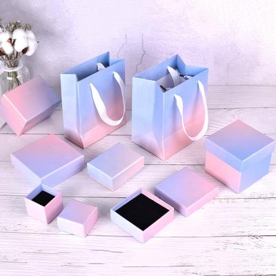 China Recyclable Custom Blue Gradient Pink Logo Gift Packaging Lipstick Bracelet Bangle Ring Ring Decorative Gift Box Paper Jewelry Box for sale