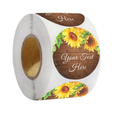 China Custom Printing Private Logo Stickers Stiker Sunflower Thank You Eco-Friendly Stickers Roll Adhesive Packaging Labels Etiquetas Pegatinas for sale