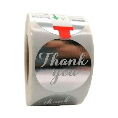 China Customized Self Adhesive Label Printing Sticker Stiker Eco-friendly Round Thank You Packaging Label Sticker Etiquetas Silver Foil Labels for sale