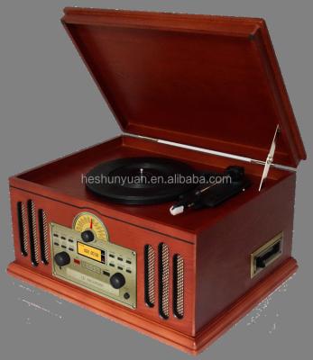 China Nostalgic Wooden Style Wooden Turntable Plays Vinyl, CD, Cassette, AM/FM Radio, Auxin, Records to CD for sale