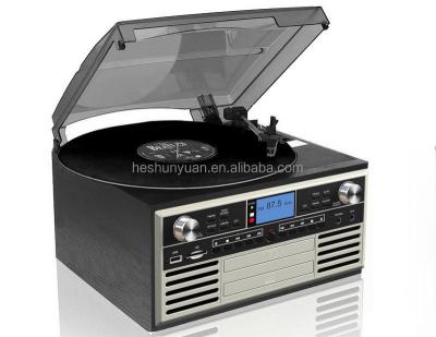 China 8 in 1 Two Retro CD Turntable Auto-Stop USB CD Turntable Vinyl Record Player CD Recorder Turntable Recorder for sale