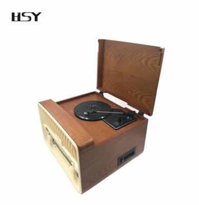 China Retro Wooden USB Turntable Player And Record Player With CD Cassette AM/FM Radio for sale