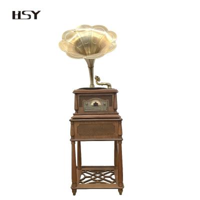 China Old Wooden Vintage Solid Wood Phonographs With Brass Horn Turntable Cabinet Record Player for sale