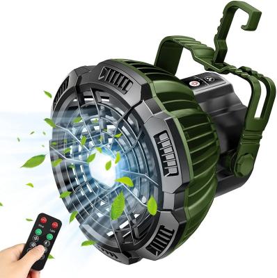 China Green Portable Usb Remote Control Fan De Luces Led Mini Fan With Light Rechargeable Camping Solar for sale