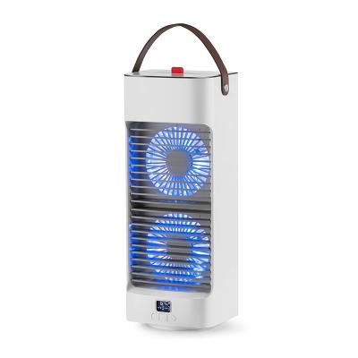 China Dual Fan Nanometer Mist Double Fan LED Rechargeable Colorful Water Cooling Spray Table Hanging Fan For Office for sale