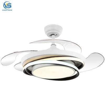 China Modern remote control 42 inch 110v 220v ceiling fans folding with lights lamp led designer luz con ventilador oculto techo for sale