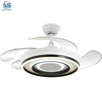 China Modern remote control 42 inch 110v 220v ceiling fans folding with lights lamp led designer luz con ventilador oculto techo for sale