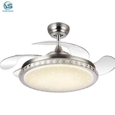 China 731 Invisible Light Led Crystal Ceiling Retractable Fan Light Minimalist Modern Living Room for sale