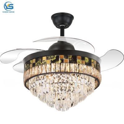 China crystal chandelier fan with 42inch with remote control ceiling fans with crystal chandeliers for sale