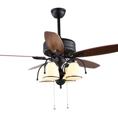 China 52 inch solid wood blade 5 steel blades ceiling fans with light Remote Control en venta