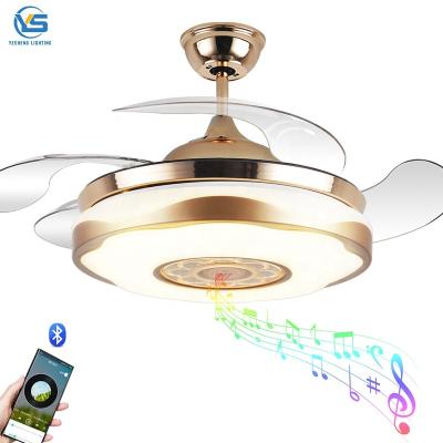 China 110V 220V 42inch With Remote Control Bluetooth Speaker Fan Retractable Ceiling Fan Speaker for sale