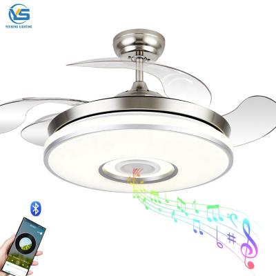 China 42 Inch Modern Retractable Ceiling Fans with Light Speaker Music Player Chandelier 3 Colors Invisible Blades Remote control for sale