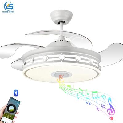 China Ceiling fan with LED light 36W 110v DC motor Nickel with Speaker 3 color with memory retractable blades 6 speeds remote control for sale