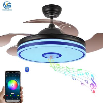 China 726AS-RGB Ventilador de techo con luz LED 36W DC Altavoz 3 tonalidades con memoria aspas retractiles 6velocidades control remoto en venta