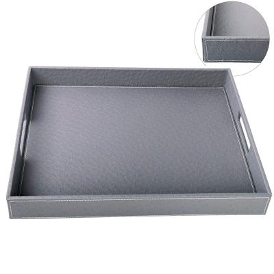 China Multifunctional Office Home Storage Ostrich Faux Leather Tray 17.7 x 13.8 x 2 Inch Rectangular Decorative Serving Tray Ramadan Decorations Tray Decor Tray 2023 for sale