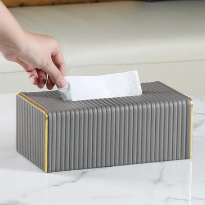 China With Phnom Penh Magnetic Modern Luxury Rectangular Bottom Stripe Hotel Cloth Box Travertine New Arrival Nordic Leather Tissue Box for sale