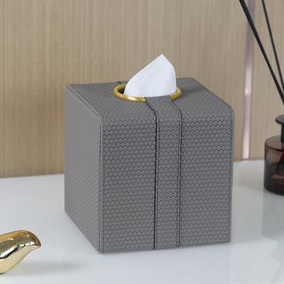 China Weave woven leather high quality household gold nordic modern luxury button to pattern tissue paper magnetic bottom box silk leather pu custom logo for sale