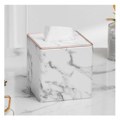 China Wholesale Hot Luxury Light Luxury Bathroom Waterproof Cube Square Lids Cloth Sale PU Leather Magnetic Bottom Marble Box for sale