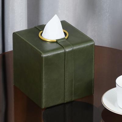 China Nordic modern luxury hotel towel hotel towel factory supply green cowhide square tissue box leather luxury PU leather custom tissue boxes for sale