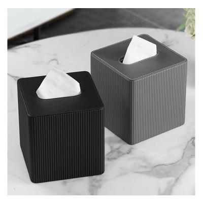 China PU Leather Napkin Box Cloth In Factory Price Cube Cloth Square Box Box Magnetic Modern Luxury Modern Striped Leather Hotel Leather for sale