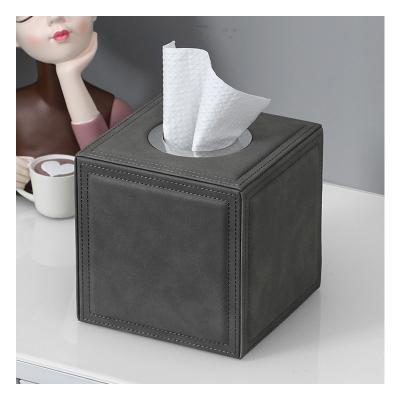 China With Gray Pu Leather Tissue Box Modern Magnetic Bottom Cover Luxury Square Cube Mouth Metal Box Holder Bathroom Magnetic High Quality for sale