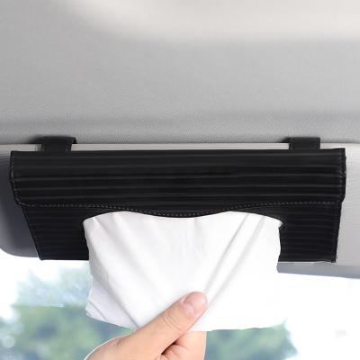 China Luxury High Quality White Hanging Tissue Box Car Paper Towel Clip Sun Visor Towel Holder Pu Car Leather Tissue Box for sale