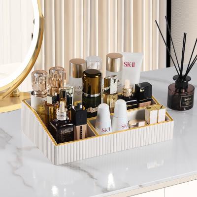 China Desk Organizer With 5 Compartment Wholesale Large Leather Bedside Storage Office Supplies 5 Grids PU Desk Organizer Makeup Storage for sale