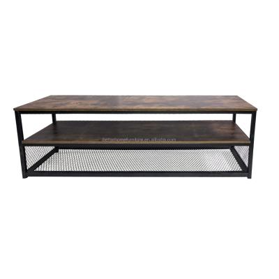 China ZJH Durable Vintage Antique Rustic Wooden Art Center Coffee Table With Metal Frame for sale