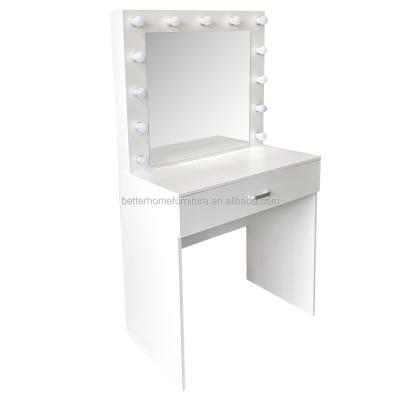 China ZJH Hot Selling LED Vanity Makeup Whiteboard Bedroom Furniture Wooden Dressing Table With LED Mirror for sale