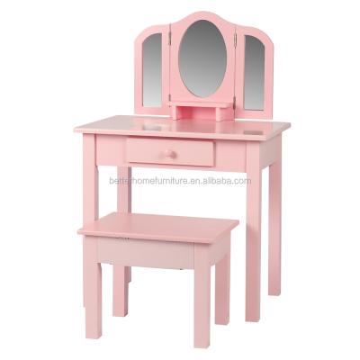 China ZJH Set Princess Makeup Dresser Furniture Whole Wooden Dressing Table With Mirror For Bedroom for sale