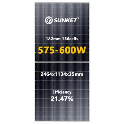 China Sunket Mono PV Module Solar Energy Home Roof Shingle Solar Plates  575W-600W Panels With Inverter 1000w 6000w 110v 220v 400v 182mmx182mm for sale