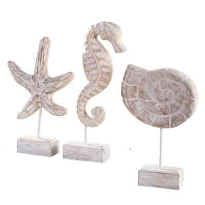 China Gifts Wood Home Decor Europe Decorations Eastern Mediterranean Style Ornaments Starfish Art Marine Green Conch Seahorse Resin Crafts for sale