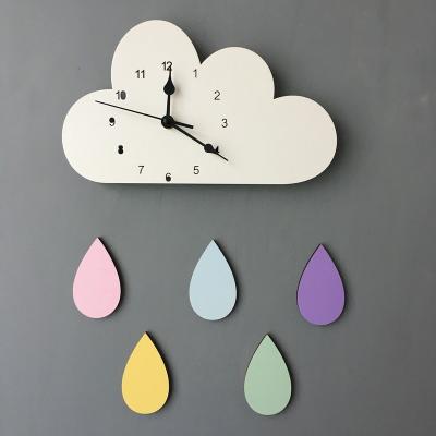 China Nordic Europe Kids Room Decor Cloud Rainbow Raindrop Clock Cartoon Children Mute Clock for sale