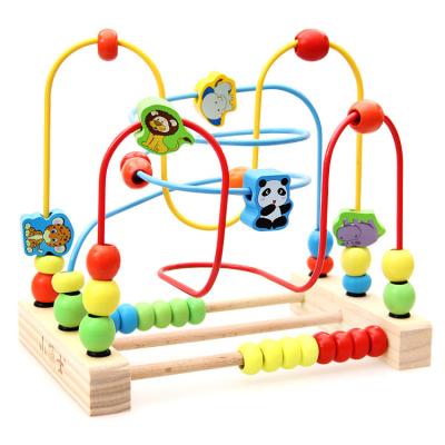 China Smart Animal China Baby Kids Big Line Three Wooden Beads Traffic Round Beads Wooden Toys for sale