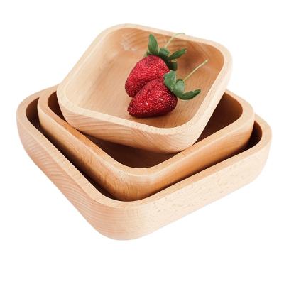 China Nordic Japanese and Korean China Style Solid Wood Salad Bowl Square Solid Wood Thickened Melon and Fruit Snack Dish Wooden Bowl for sale