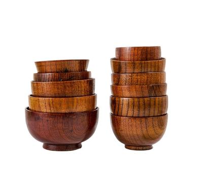 China 2022 China Creative Handmade Wooden Jujube Rolls Japanese Style Bowl Salad Noodles Eco-friendly Solid Wood Serving Rice Bowls for sale