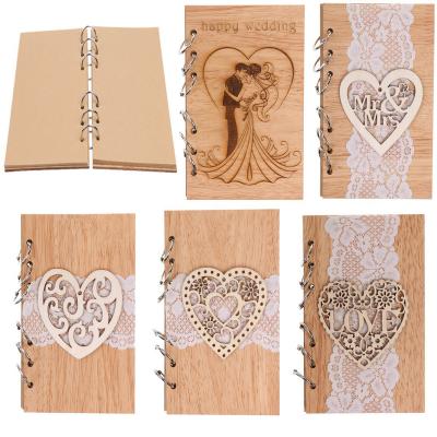 China China Wedding Wooden Love Hollowed Out Message Book Notepad Wedding Album Notebook Creative Crafts for sale