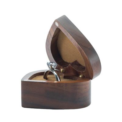 China Wooden Earrings Coin Jewelry Display Walnut China Ring Box Velvet Soft Interior Chest Heart Shaped Organizer Jewelry Holder for sale