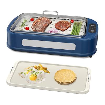 China Household Removable Grill And Smokeless Electric Griddle Plates Grill Nonstick Cooking Surface With Glass Lid for sale