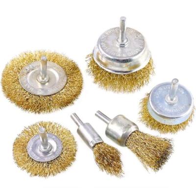 China Durable Brass Coated Wire Brush Wheel And Cup Set With 1/4-Inch Shank Polishing Brush for sale