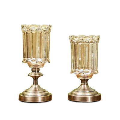 China Amber Luxury Metal Frame Glass Modern Large Size Flower Vase for sale