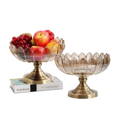 China Brown Sustainable Home Decorative Glass Footed Fruit Bowl for sale