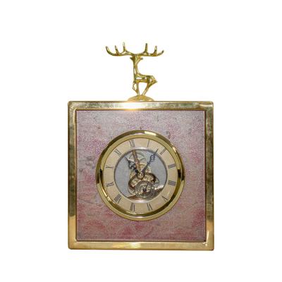 China Elks Antique Agate Decor Home Style Square Desk Table Clock for sale