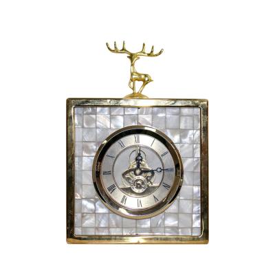 China Antique Style Elk Beads Decorative Square Desk Table Clock for sale