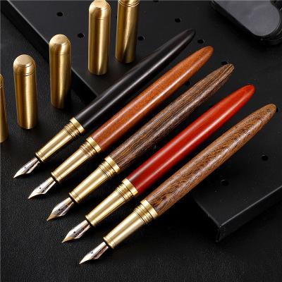 China Custom Logo Durable Promotional White Eco-Friendly Smooth Writing Fountain Pen Luxury Wood Art Calligraphy Ink Pen for sale