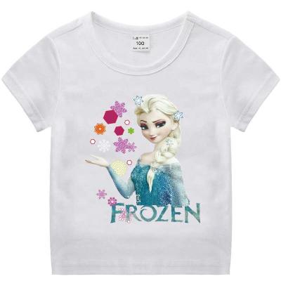 China QUICK DRY Girls Fashion Ice Princess Printing 100% Cotton T-shirt Kids O-Neck T-shirt Baby Breathable Quick Dry T-shirt High Quality for sale