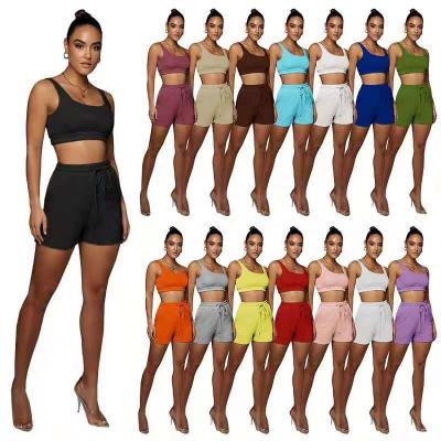 China 2021 Breathable Sportswear Active Tank Top Biker Shorts Sets For Women Athleisure Solid Casual Two Piece Jogger Set Women Summer Outfits for sale